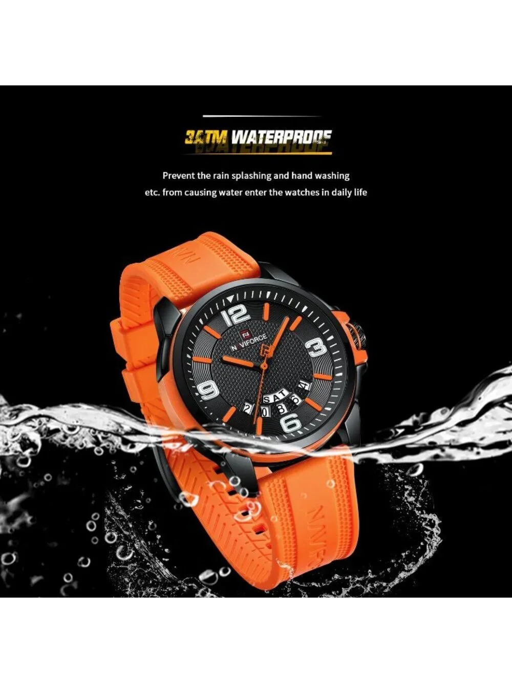 Unisex Orange Analog Quartz Silicone Strap Sport Military Waterproof Wrist Watch
